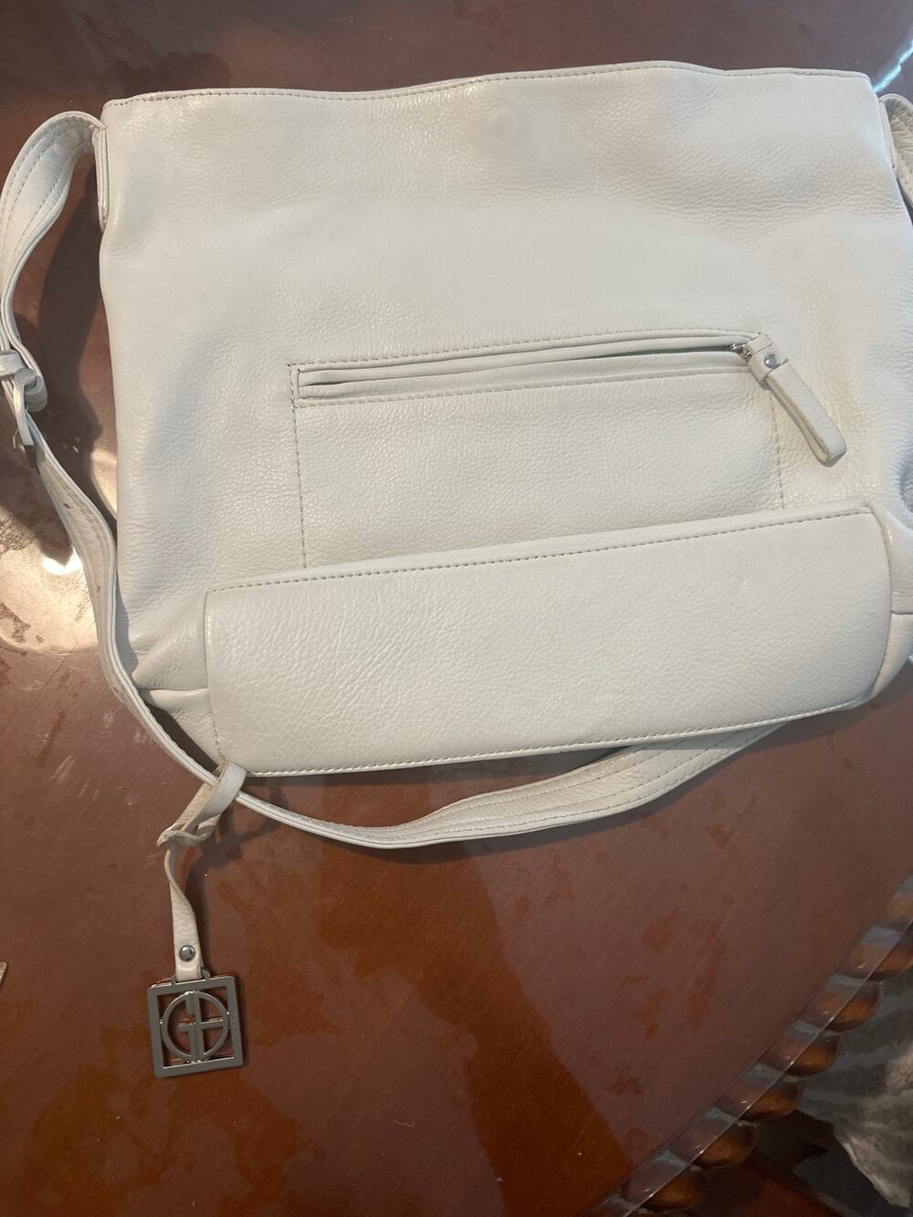 Giani Bernini Off-White Genuine Leather Shoulder Bag Adjustable Strap